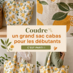 Un grand sac cabas cousu à la main avec des tissus colorés, parfait pour les courses.