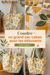 Un grand sac cabas cousu à la main avec des tissus colorés, parfait pour les courses.