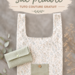 Sac pliable en tissu coloré posé sur une table, prêt à l'emploi