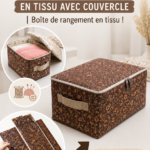 Panier de rangement en tissu avec couvercle sur une étagère