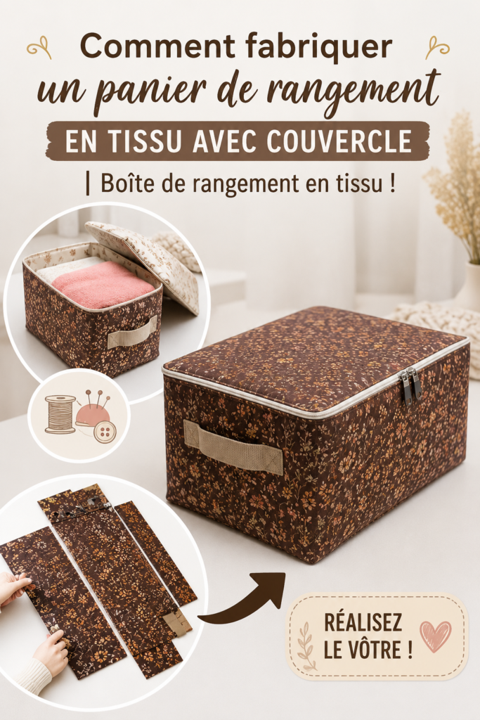 Panier de rangement en tissu avec couvercle sur une étagère