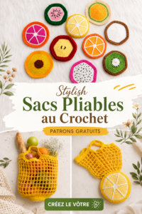 Un sac pliable au crochet dans des tons pastel, parfait pour le shopping.