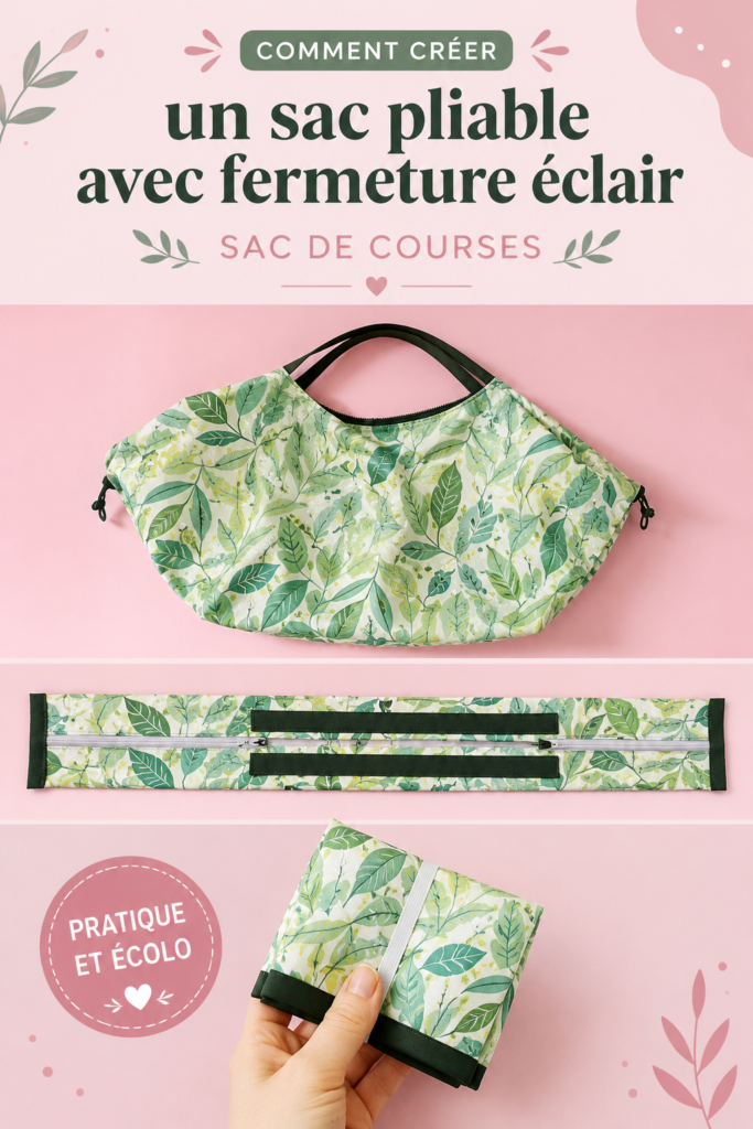 Un sac de courses pliable avec fermeture éclair sur une table.