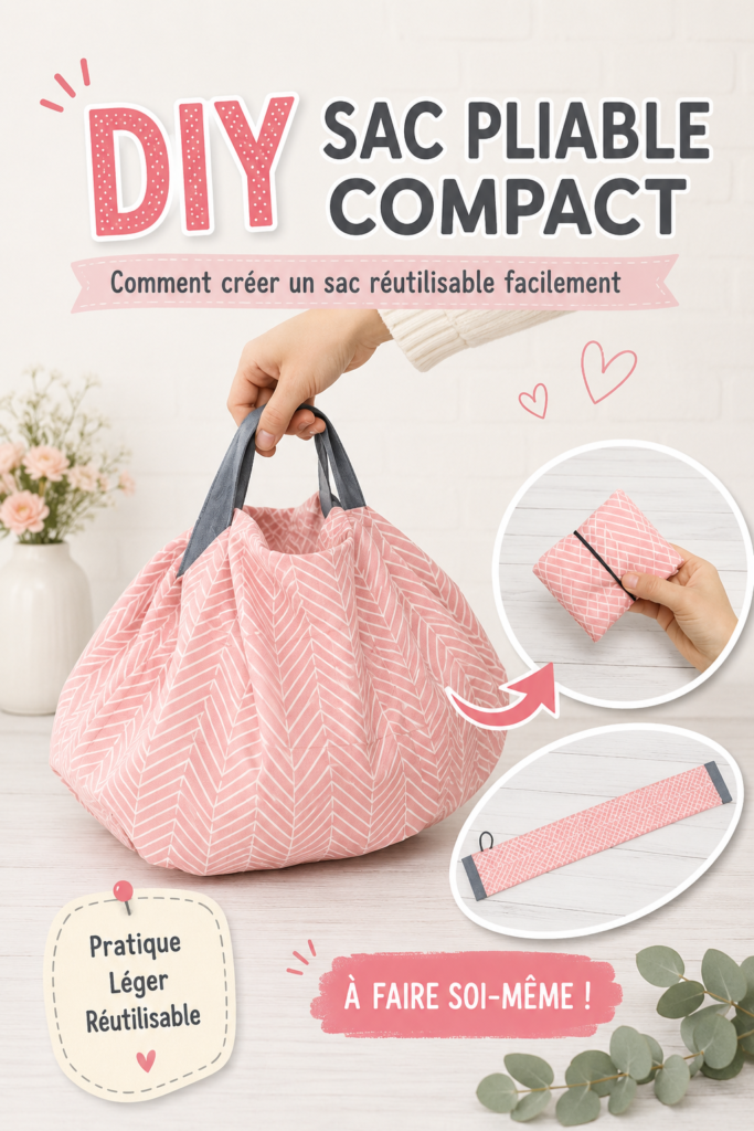 Sac pliable réutilisable fait maison en tissu coloré