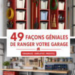 Garage organisé avec divers rangements et outils bien disposés