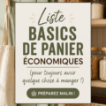 Une image d'un garde-manger bien organisé avec des aliments essentiels et économiques.