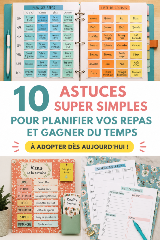 Une femme souriante consultent un carnet de recettes pour la planification des repas