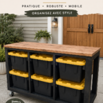Un banc de rangement mobile en bois élégant dans un salon moderne