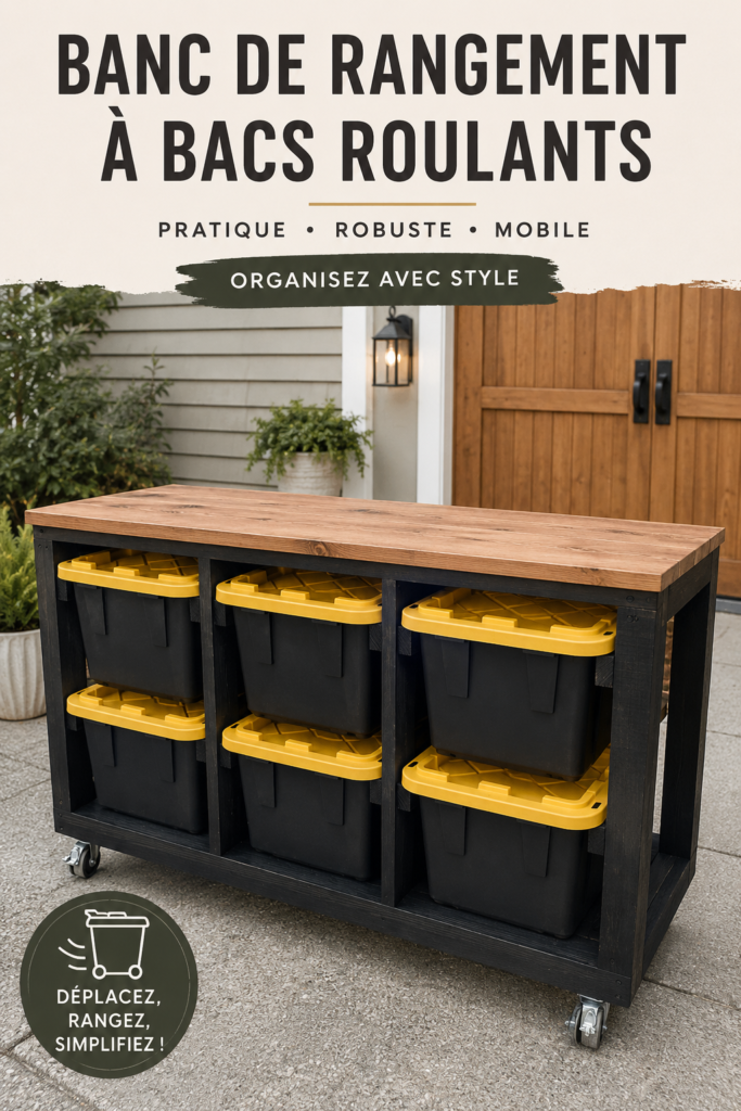 Un banc de rangement mobile en bois élégant dans un salon moderne