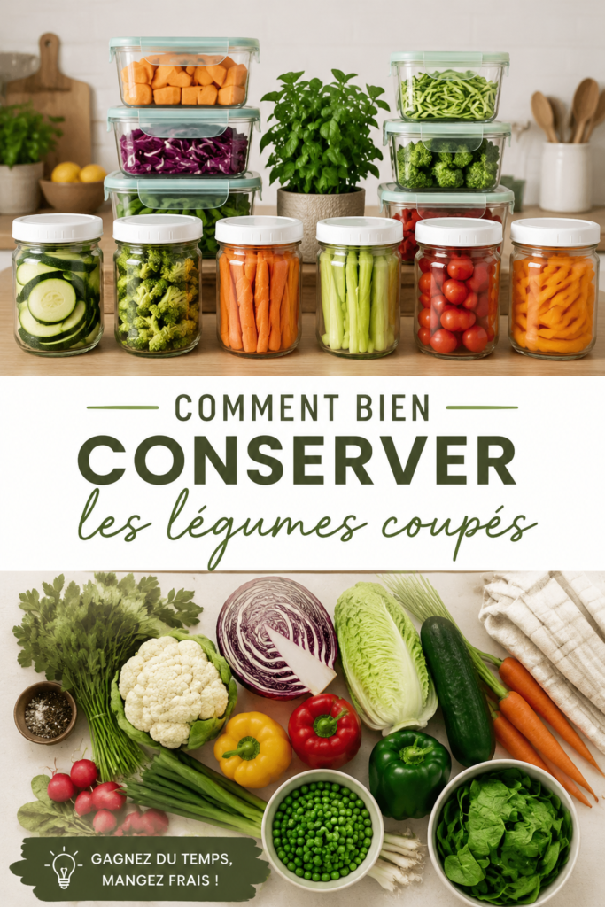 Un assortiment de légumes découpés soigneusement rangés dans des contenants hermétiques