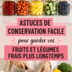 Assortiment de fruits et légumes frais sur une table en bois, prêts à être conservés.