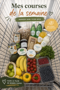 Une vue d'un panier de courses rempli de légumes frais et de produits sains