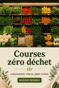 Femme faisant ses courses avec des contenants réutilisables pour un mode de vie zéro déchet.