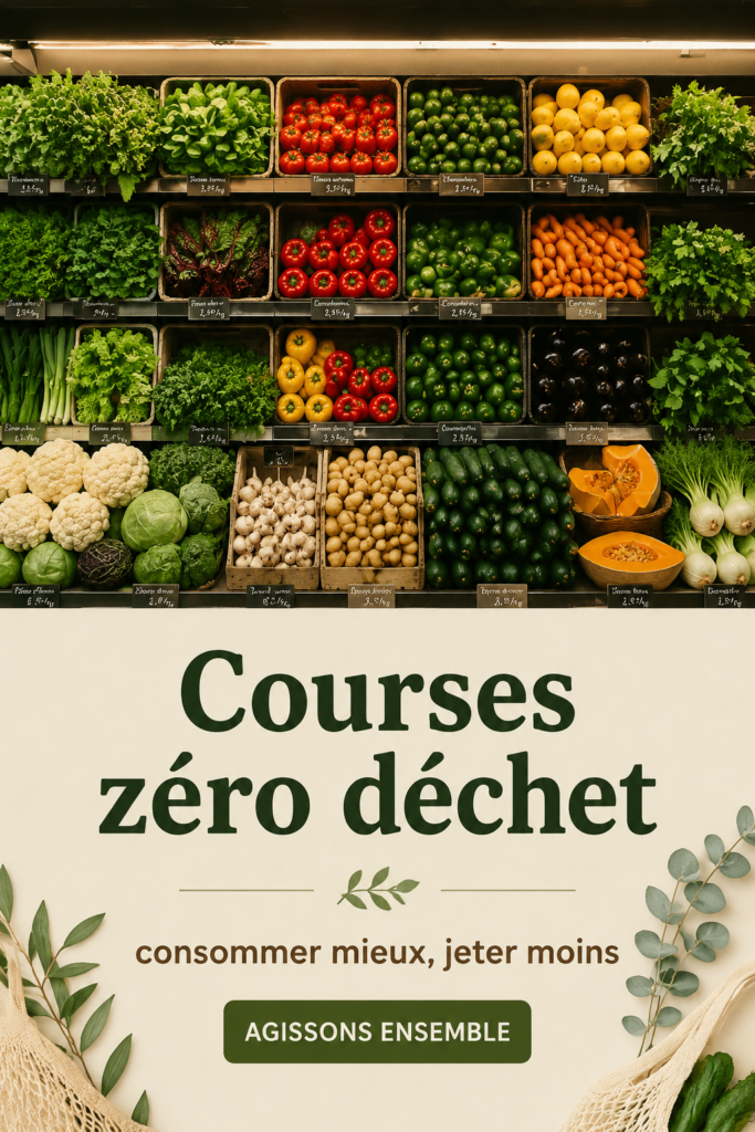 Femme faisant ses courses avec des contenants réutilisables pour un mode de vie zéro déchet.