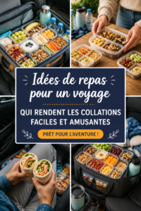 Snack bars et fruits frais prêts pour un road trip en famille.
