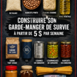 Garde-manger bien rempli avec des conserves et des aliments de base