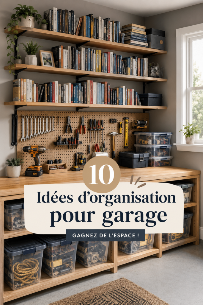 Un garage bien organisé avec des étagères et des outils rangés