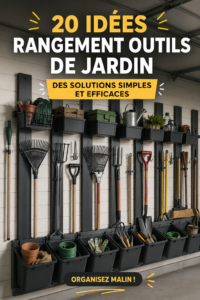 Outils de jardinage bien rangés dans un espace organisé.