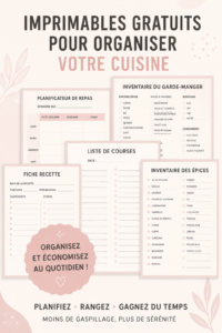 Une cuisine bien organisée avec des imprimables colorés pour l'organisation.