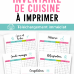 Modèle d'inventaire de cuisine à imprimer, affichant des colonnes pour les aliments et les dates d'expiration.