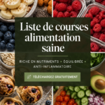 Liste de courses saine avec des fruits et légumes frais