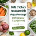 Une cuisine organisée avec un garde-manger bien rempli de produits alimentaires de base.