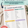 Liste d'inventaire de cuisine imprimable sur un plan de travail lumineux