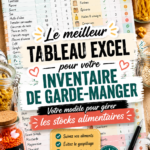 Modèle d'inventaire de garde-manger en action, sur une cuisine bien rangée