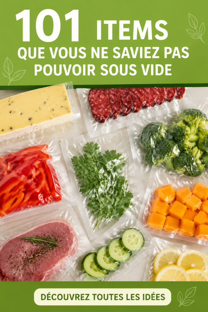 Exemples d'objets et aliments conservés sous vide pour une meilleure organisation