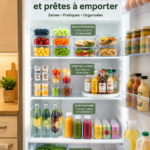 Frigo bien organisé avec des zones pour aliments sains