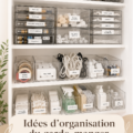 Garde-manger bien organisé avec des bocaux étiquetés et des étagères ordonnées