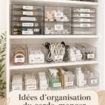 Garde-manger bien organisé avec des bocaux étiquetés et des étagères ordonnées