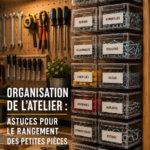 Espace de travail avec outils bien organisés sur un plan de travail