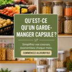 Un placard de cuisine bien organisé avec des ingrédients capsule essentiels.