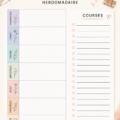 Planificateur de menu hebdomadaire coloré prêt à imprimer sur un bureau.
