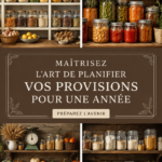 4 bocaux de rangement remplis d'ingrédients dans un garde-manger bien organisé