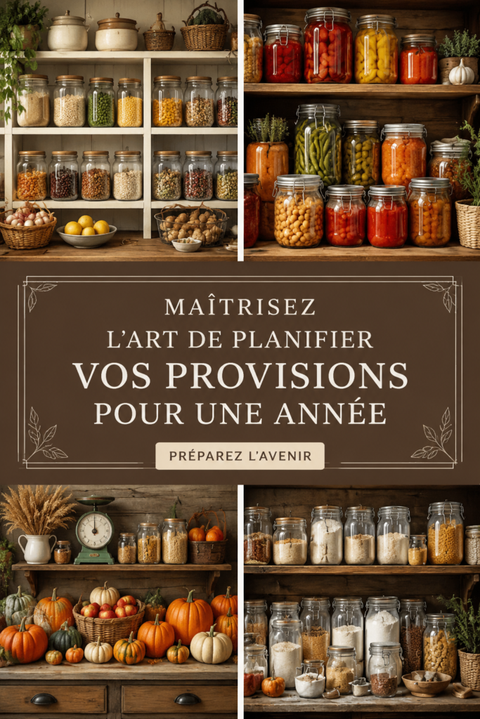 4 bocaux de rangement remplis d'ingrédients dans un garde-manger bien organisé