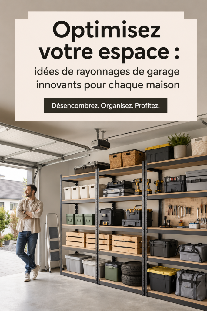 Garage bien rangé avec des étagères pratiques et des outils organisés.