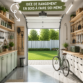 Un portant à outils en bois bien organisé dans un atelier, montrant divers outils suspendus et accessibles.