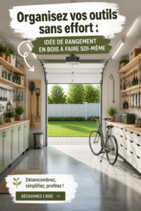 Un portant à outils en bois bien organisé dans un atelier, montrant divers outils suspendus et accessibles.