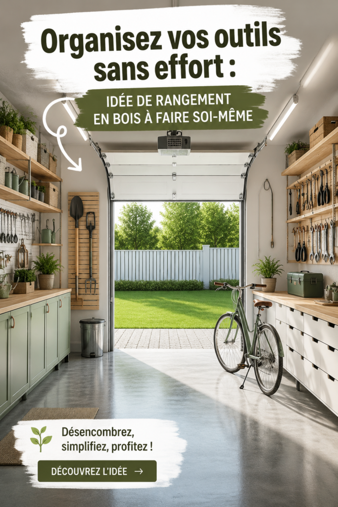 Un portant à outils en bois bien organisé dans un atelier, montrant divers outils suspendus et accessibles.