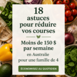 Un panier de courses rempli d'articles frais et économiques, adapté à une famille de quatre.
