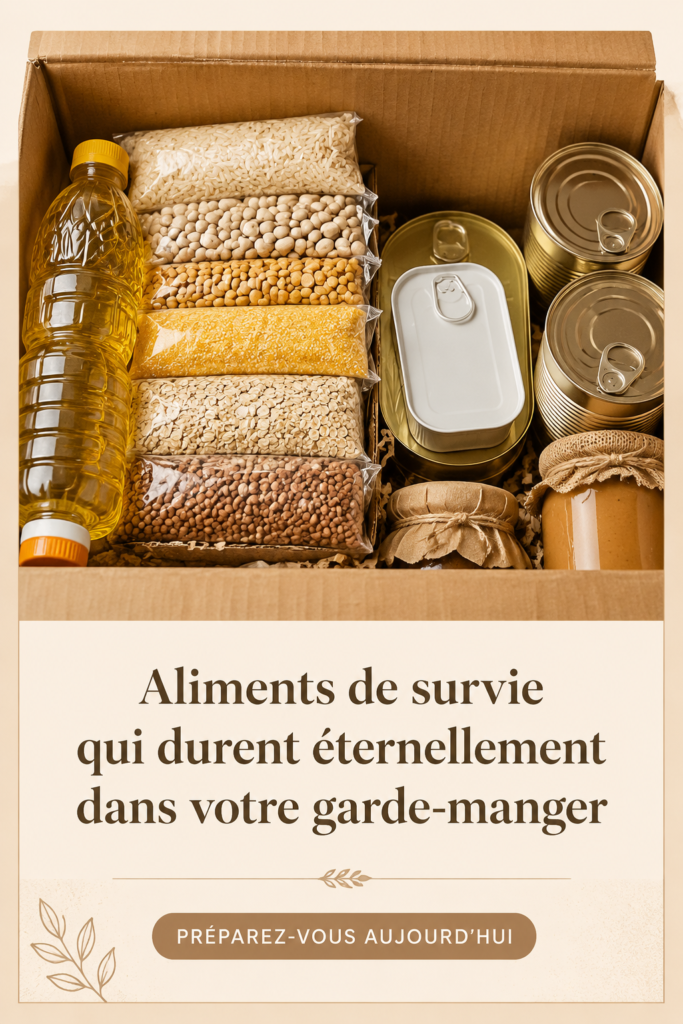 Image d'une sélection d'aliments de survie avec longue durée de conservation