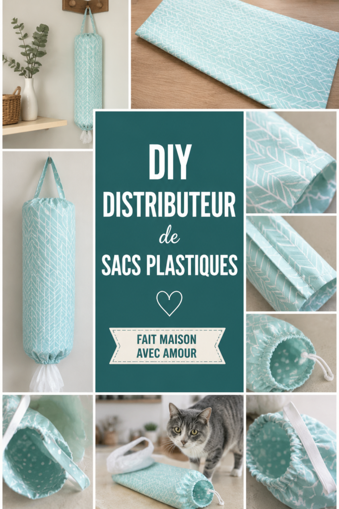 Projet DIY de distributeur de sacs en plastique dans une cuisine moderne.