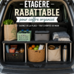 Photographie d'une étagère pratique intégrée dans un coffre de rangement, optimisant l'espace.