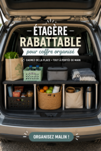 Photographie d'une étagère pratique intégrée dans un coffre de rangement, optimisant l'espace.
