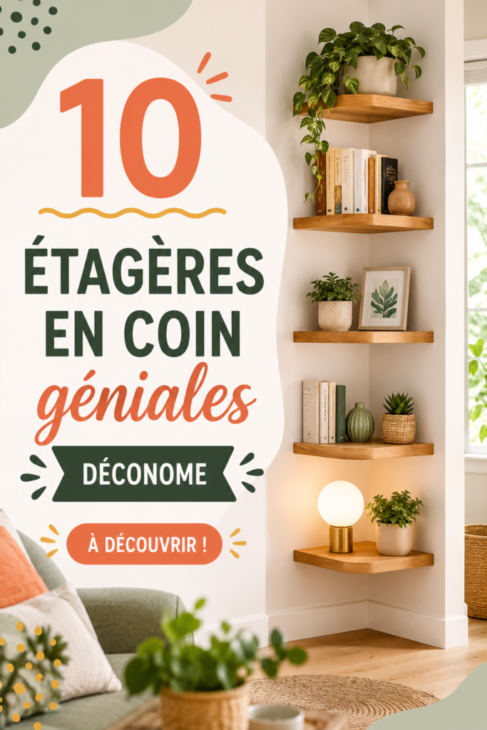 Étagère en coin en bois dans un intérieur chaleureux