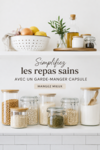 Vue d'un garde-manger organisé avec des ingrédients essentiels pour une cuisine pratique.