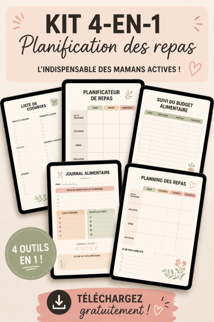 Un kit de planification des repas avec des listes et des recettes.