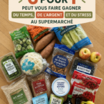 Femme faisant ses courses au supermarché avec une méthode pratique pour économiser.